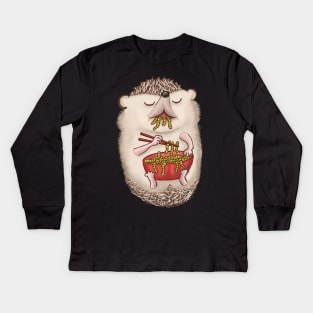 hungry hedgehog eating worms. Its my ramen noodles! Kids Long Sleeve T-Shirt